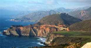 RV cruising Big Sur during golden hour on one of the coastal drives with the best sunset views