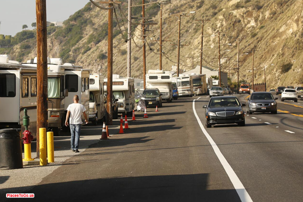 RV driving along Pacific Coast Highway for RV lifestyle RV driving along Pacific Coast Highway for RV lifestyle